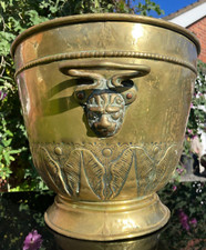 LARGE ANTIQUE BRASS CHAMPAGNE BUCKET COAL BUCKET PLANT POT 2.3 KILO WITH LINER