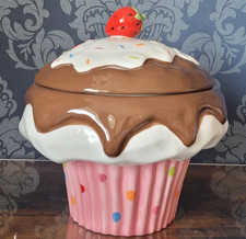 Enormous 11 Inches Tall Cupcake Ceramic Cookie Jar Container, Hand Painted Fun