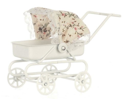 Dolls house white metal pram - house,