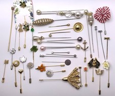 Vintage Hat Stick Lapel Pins Collection: 40+Mixed Designs Floral Pearl & Novelty