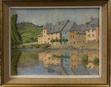 Waterside Village , Early 20TH C-ry , Spanish School , Gouache On Board , Framed