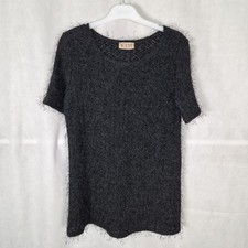 Ladies Jumper Size 12 14 Kim & Co Black Fluffy Short Sleeve Casual Day 
