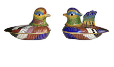 Quirky Lot of 2 Chinese Enamel Cloisonne Duck Boxes Figurines