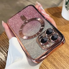 Plating Gradient Glitter Case For iPhone 16 15 14 13 12 Pro Max Shockproof Cover