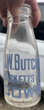 Nice Rare J W butchers, Basketts Farm, Cowes, 1950’s Half Pint Milk Bottle