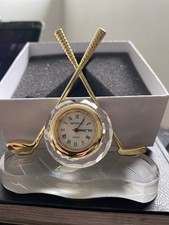 XMAS GIFT  Golf Clubs Imperial Desk Clock,Solid Brass Paperweight Lux gift Box