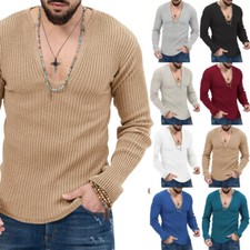 Men Long Sleeve V Neck Top