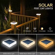 LED Solar Powered Post Light Deck Cap Light Landscape Garden Fence Square Lamp