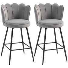 HOMCOM Set of 2 Barstools with Petal Backrest for Kitchen Island Grey