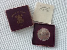 FESTIVAL OF BRITAIN 1951 Silver Crown piece with box and paper insert