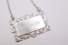Vintage Sterling Silver Brandy Decanter Label Hallmarked Birmingham 1979
