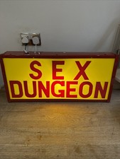 VINTAGE “SEX DUNGEON ” LIGHT BOX ILLUMINATED 3D PERSPEX WALL SIGN 23”L MAN CAVE