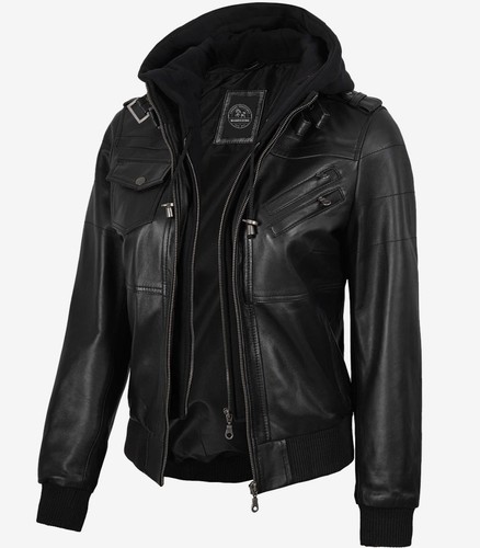 Women black leather biker - women's,