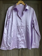 Ladies Lilac Colour Satiny Faric Collared Long Sleeved Blouse/Nightshirt XL Bnwo