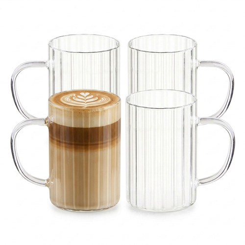 Ribbed glass coffee cups set - ribbed,