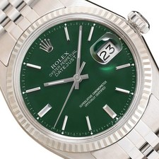 ROLEX MENS DATEJUST GREEN DIAL 18K WHITE GOLD STEEL WATCH w/ JUBILEE BRACELET