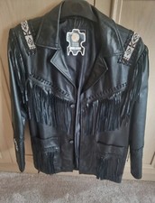 Real Leather black oversized Jacket fringed tassel beaded