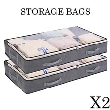 2x Large Underbed Storage Bag Shoes Clothes Zipped Organizer Fabric Storage Bags