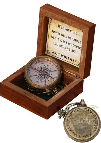 Brass pocket compass with - brass,