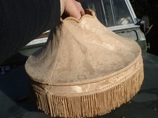 LARGE ANTIQUE FRINGED FABRIC SHADE FOR  OIL GAS  OR TILLEY LAMP / BANQUET LAMP