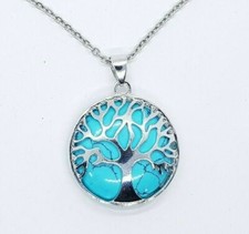 Turquoise Necklace Tree of Life Turquoise Pendant Stone Quartz Crystal Necklace
