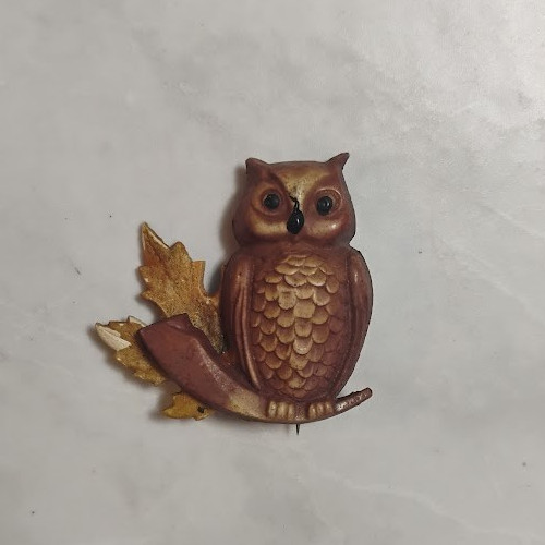 Celluloid owl brooch - owl, antique