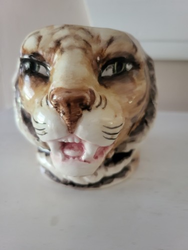 Majolica ceramic tiger head - majolica,