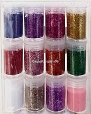 12 Glitter Pots Assorted Colours Shaker Sparkle Tubes Art Craft Kids Card Making