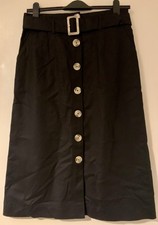 M&S Safari Style Button Through Black Cotton Skirt with Stretch Size 12 BNWOT