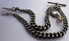 Antique solid silver double pocket watch albert chain w/ 'pearl' claw & ball fob