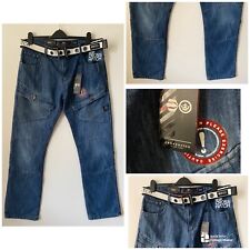CROSSHATCH Jeans Black Label Blue Denim Belted Pockets Men Size W38 L34