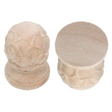  2 Pcs Wood Carving Lotus Stigma Stairs Post End Curtain Rod Finials