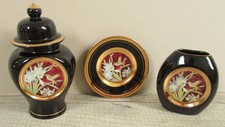 THE ART OF CHOKIN SET OF JAPANESE GINGER JAR PLATE VASE HUMMINGBIRD 24KT GOLD