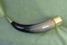 VINTAGE COW HORN DRINKING VESSEL WITH BRASS NECK AND TAIL