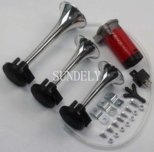 Triple Trumpet Air Horn Kit chrome plated 12V 150dB Car Motorcycle Vehicle RV