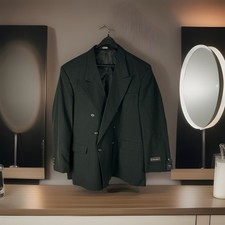 Barrington NWT Black Double Breasted Suit Sport Coat Wool Blend Jacket Mens 46R