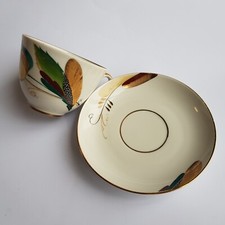 Soviet Lomonosov Tea Cup Saucer 1970s ceramic Russian painted abstract vintage