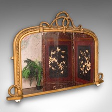 Large Antique Overmantle Mirror, English, Giltwood, Nautical Taste, Victorian