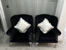 2x Black Velvet Arm Chairs - Great Condition for Home