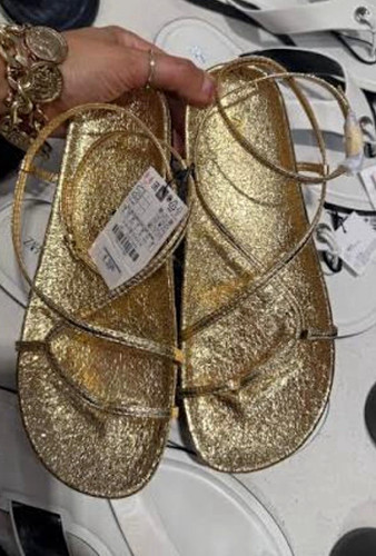 Zara gold flat strappy ankle - strappy,