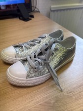 Womens Converse Trainers Plimsolls Silver Glitter UK 3 EU 35.5 Lace Up Flats