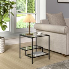 Stylish Glass Display Top Coffee Table with Metal Frame and Open Storage Shelf