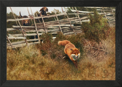 Fox hunt painting with - fox, dogs