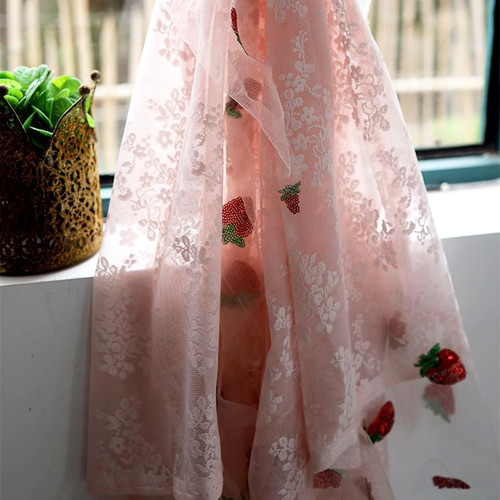 French pink lace curtains - pink,
