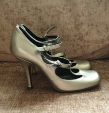 Schuh Mary Janes Golden Bronze Heels Strappy UK size 4 EU 37 Vintage Look Shoes