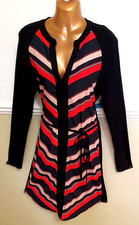 OASIS Chevron Striped Dress (L) NWOT Black Red Beige-Knee Length
