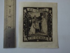 EX LIBRIS BOOKPLATE.  BY WILLIAM STRANG. ETCHING ON PAPER. 1898. FOR T. W. DEWAR