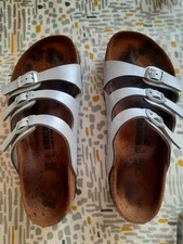 BIRKENSTOCK SILVER FLORIDA STRAPPY SANDALS - UK 5.5, EUR 39 NARROW