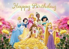 Disney Princess Backdrop Happy Birthday Girls Large Size Banner Party Background