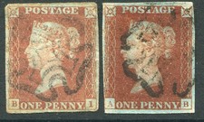 (117)  2 VERY GOOD 3-4 MARGIN SG8l QV 1d RED BROWN WITH MALTESE CROSS